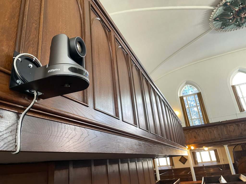 PTZ camera professionally installed in a church by ExecuSound